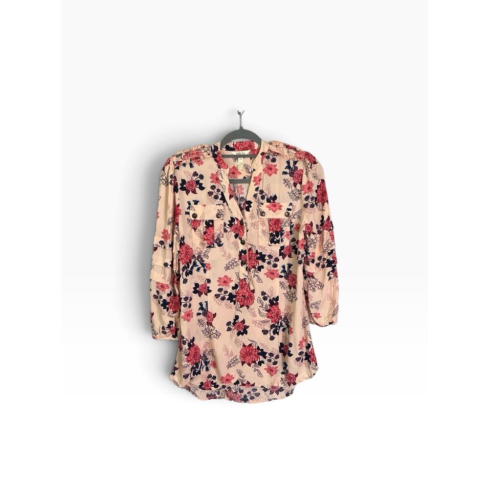Matilda Jane Livery Millie Blouse Size S Peach Floral Henley Popover Top Boho - Picture 3 of 13